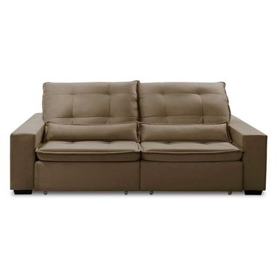 Sofa Retratil Reclinavel 2 Lugares 2,50m Atlantis Veludo Capuccino Lansofbr