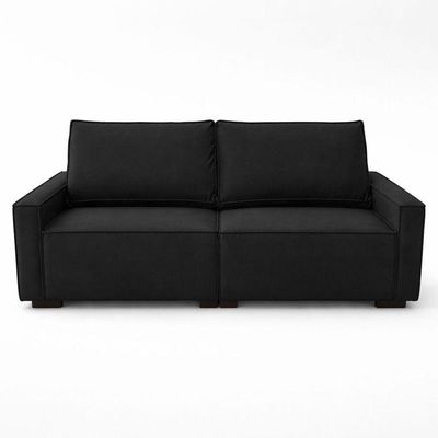 Sofá 2 Metros Contemporâneo Sala Estar Luxo Moderno Suede preto