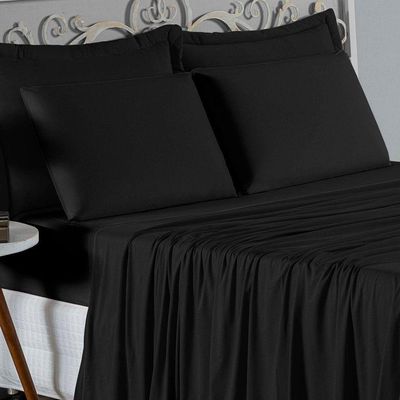 Jogo De Cama Solteiro Nobre 3 Peças Lençol Com Elástico De 30cm De Altura Malha 100% Algodão - Preto