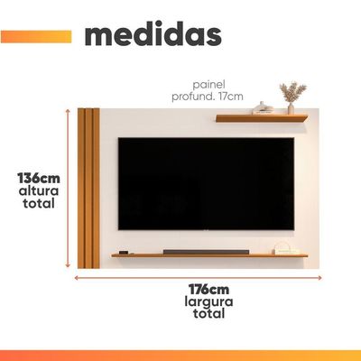 Painel Para Tv Até 65 Polegadas Detalhe Ripado Com Prateleiras Aden Off White / Madeirado