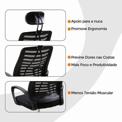 Kit 2 Cadeiras Escritório Oficial Diretor Tela Mesh Encosto
