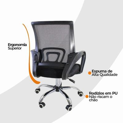 Kit 4 Cadeiras Escritório Oficial Begônia Ergonômica Preto
