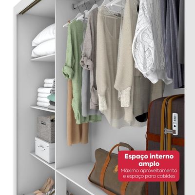 Guarda Roupa Casal 3 Portas com espelho Atlas com pés Branco