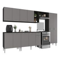 Armário Cozinha Modulada Completa 298cm Pequim Top Multimóveis Mp3770 Preto-lacca Fumê