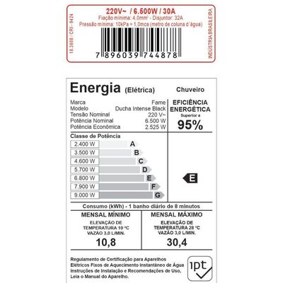 Ducha Intense Black Eletrônica 220 Volts 6500 Watts 00344872 Fame Ducha Intense Black 220 Volts