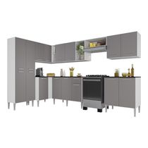 Armário Cozinha Modulada Completa Canto Pequim Pop Multimóveis Mp3774 Branco-lacca Fumê