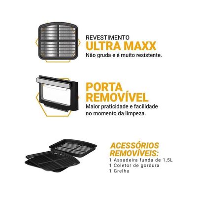 Fritadeira Elétrica Air Fryer Philco Oven PAF11B 11L Porta Removível - Preta Preto / 110