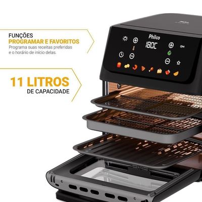 Fritadeira Elétrica Air Fryer Philco Oven PAF11B 11L Porta Removível - Preta Preto / 220