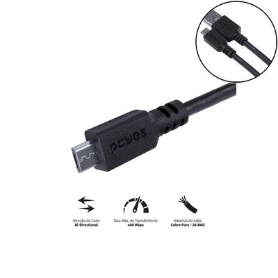 Cabo Celular Micro Usb Usb A 2.0 2m Preto