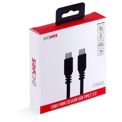 Cabo Celular Usb Tipo C 2.0 Tipo C 2m Preto