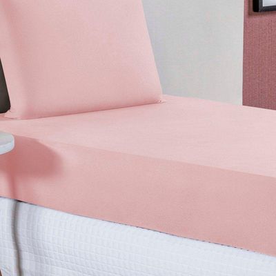 Jogo De Cama Solteiro Nobre 2 Peças Lençol Com Elástico De 30cm De Altura Malha 100% Algodão - Rosa