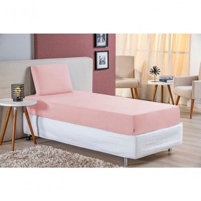 Jogo De Cama Solteiro Nobre 2 Peças Lençol Com Elástico De 30cm De Altura Malha 100% Algodão - Rosa