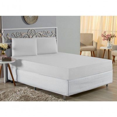 Jogo De Cama Casal Viúva Nobre 3 Peças Malha 100% Algodão - Branco