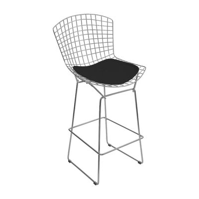Kit 2 Banquetas Bertoia Cromada D70 Com Assento Sintético Preto