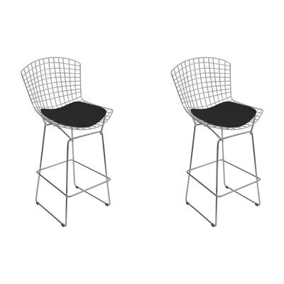 Kit 2 Banquetas Bertoia Cromada D70 Com Assento Sintético Preto