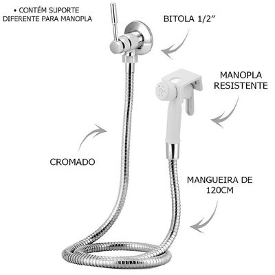 Ducha Higiênica com Gatilho Plástico 1984 1-4 Volta Stilo C31 Cromado Vab700cwb Esteves Ducha Hi