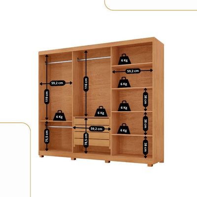 Guarda Roupa Casal Connor 3 Portas 4 Gavetas 6 Prateleiras Naturalle