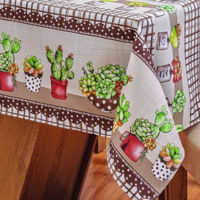 Toalha De Mesa Vilela Em Oxford Retangular 2,10m X 1,40m 100% Poliéster - Cactos