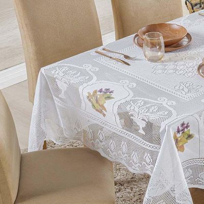 Toalha De Mesa Em Renda Retangular Com Transfer 2,17m X 1,60m 100% Poliéster - Flores