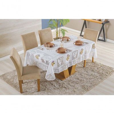 Toalha De Mesa Em Renda Retangular Com Transfer 2,17m X 1,60m 100% Poliéster - Flores