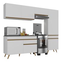 Armário Cozinha Modulada Compacta 252cm Com Balcão Veneza Multimóveis Mp3762 Branco/dourado