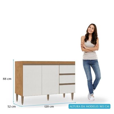 Balcão Para Pia 120cm Cozinha Modulada Paris Menu Móveis Freijó/branco