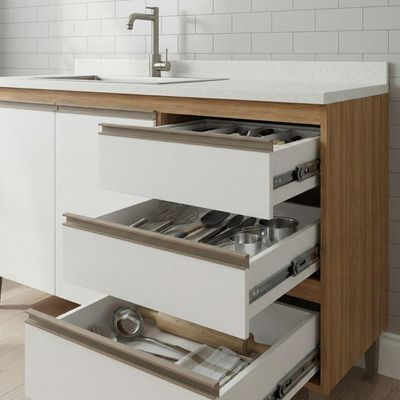 Balcão Para Pia 120cm Cozinha Modulada Paris Menu Móveis Freijó/branco
