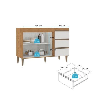 Balcão Para Pia 120cm Cozinha Modulada Paris Menu Móveis Freijó/branco