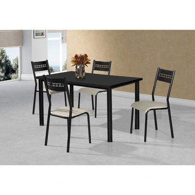 Conjunto Mesa Jasmim 1,20X0,80 Mdp C/4 Cadeiras Titanium Tampo Preto Tubo Preto