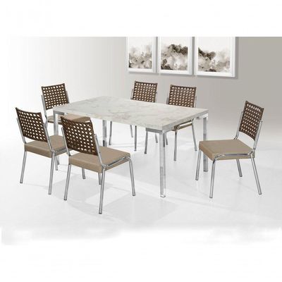 Mesa Com 6 Cadeiras 1,60x0,90 Tampo Mdp Cromado Nobre
