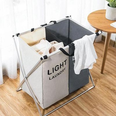 Cesto De Roupa Suja Duplo Cromado Organizador Roupeiro Para Lavanderia Quarto E Banheiro