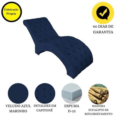 Recamier Divã Espreguiçadeira Para Sala Cliníca Elisa Veludo Azul Marinho