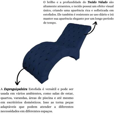 Recamier Divã Espreguiçadeira Para Sala Cliníca Elisa Veludo Azul Marinho