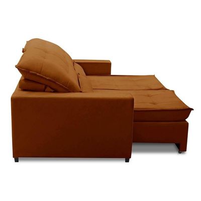 Sofa Retratil Reclinavel 2 Lugares 2,50m Atlantis Veludo Laranja Lansofbr