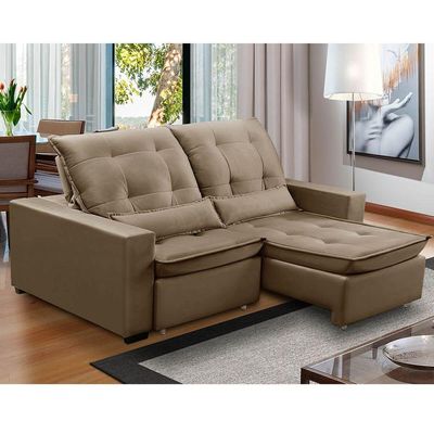 Sofa Retratil Reclinavel 2 Lugares 2,90m Atlantis Veludo Capuccino Lansofbr