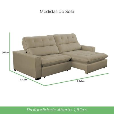 Sofá 2 Lugares 2,20m Retrátil Reclinável Veludo Andreia Lansofbr Capuccino