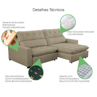 Sofá 2 Lugares 2,50m Retrátil Reclinável Veludo Andreia Lansofbr Capuccino