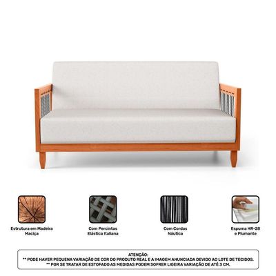 Sofá Varanda Samoa Madeira Maciça 02 Lugares Com Cordas Náutica Linho Natural - Abmaza