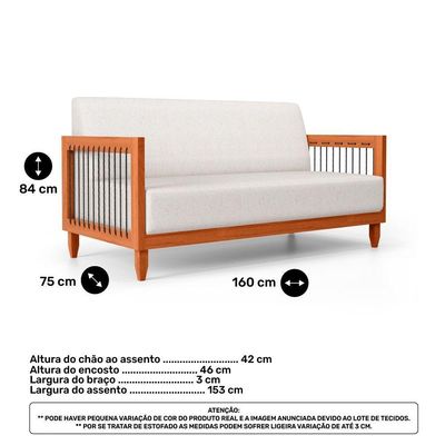 Sofá Varanda Samoa Madeira Maciça 02 Lugares Com Cordas Náutica Linho Natural - Abmaza