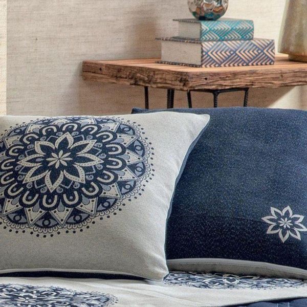 Capa De Almofada Decorativa Turin Quadrada 1 Peça 58% Algodão / 42% Poliéster - Mandala Marinho