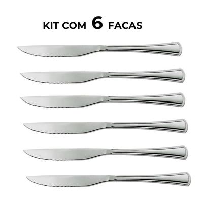 Jogo 6 Garfos E 6 Facas Aço Inox Cor Prata Linha Silver Em Casa Tem 21cm