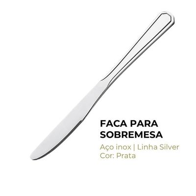 Jogo 6 Garfos E 6 Facas De Sobremesa Aço Inox Prata Linha Silver Em Casa Tem