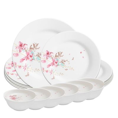 Aparelho De Jantar Jogo 18 Peças Prato Raso Sobremesa E Bowl Flowers Em Casa Tem