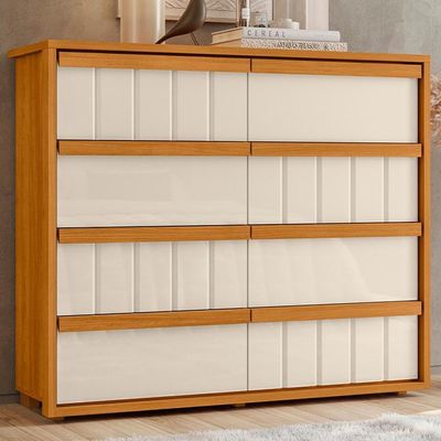 Comoda Tarsila 8 Gavetas Mdf 136 Cm Cinamomo Off White Madetec