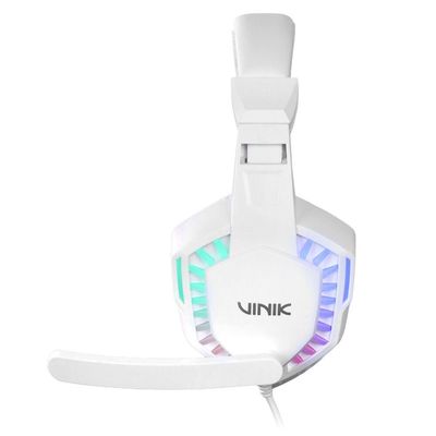 Fone de Ouvido Headset Gamer Vinik Guardian - Branco - LED Rainbow - VKHSGGDB