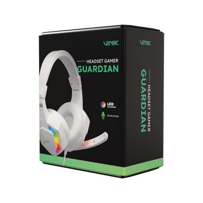 Fone de Ouvido Headset Gamer Vinik Guardian - Branco - LED Rainbow - VKHSGGDB
