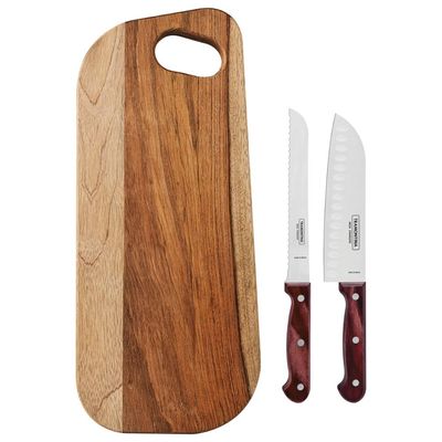 Kit Frios Polywood Inox Cabo Madeira Vermelho 3pçs