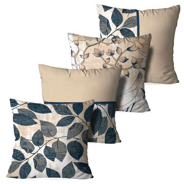 Kit 4 Capas Para Almofadas Decorativas Folhas 45x45cm