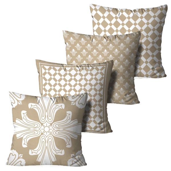 Kit 4 Capas Almofadas Decorativas Ornamentos Bege 45x45cm