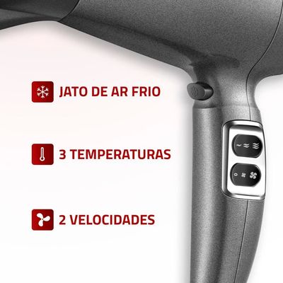 Secador de Cabelos Mondial Space Shine SC-20 2000W – Cinza Grafite / 220